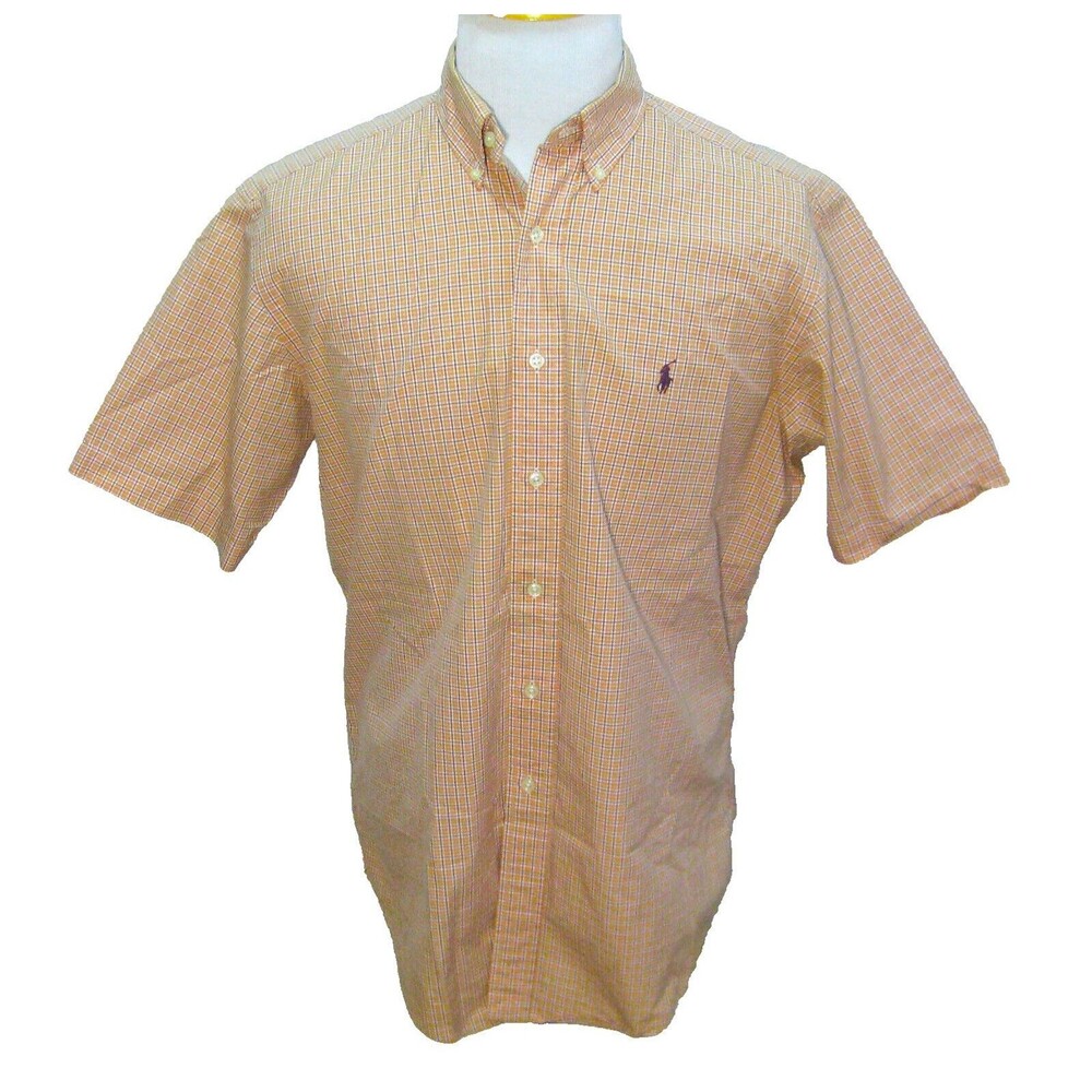 RALPH LAUREN Mens (Size Medium) Orange Plaid Short Sleeve Button Front Shirt Top